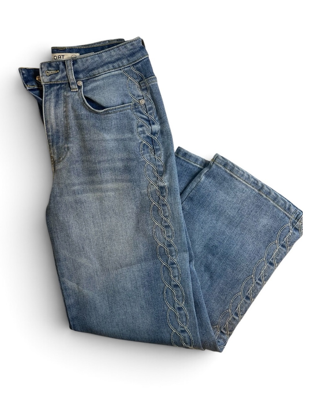 OAT New York Jeans 0 25 Blue Denim Braided Embroidered Side Detail - Picture 1 of 10